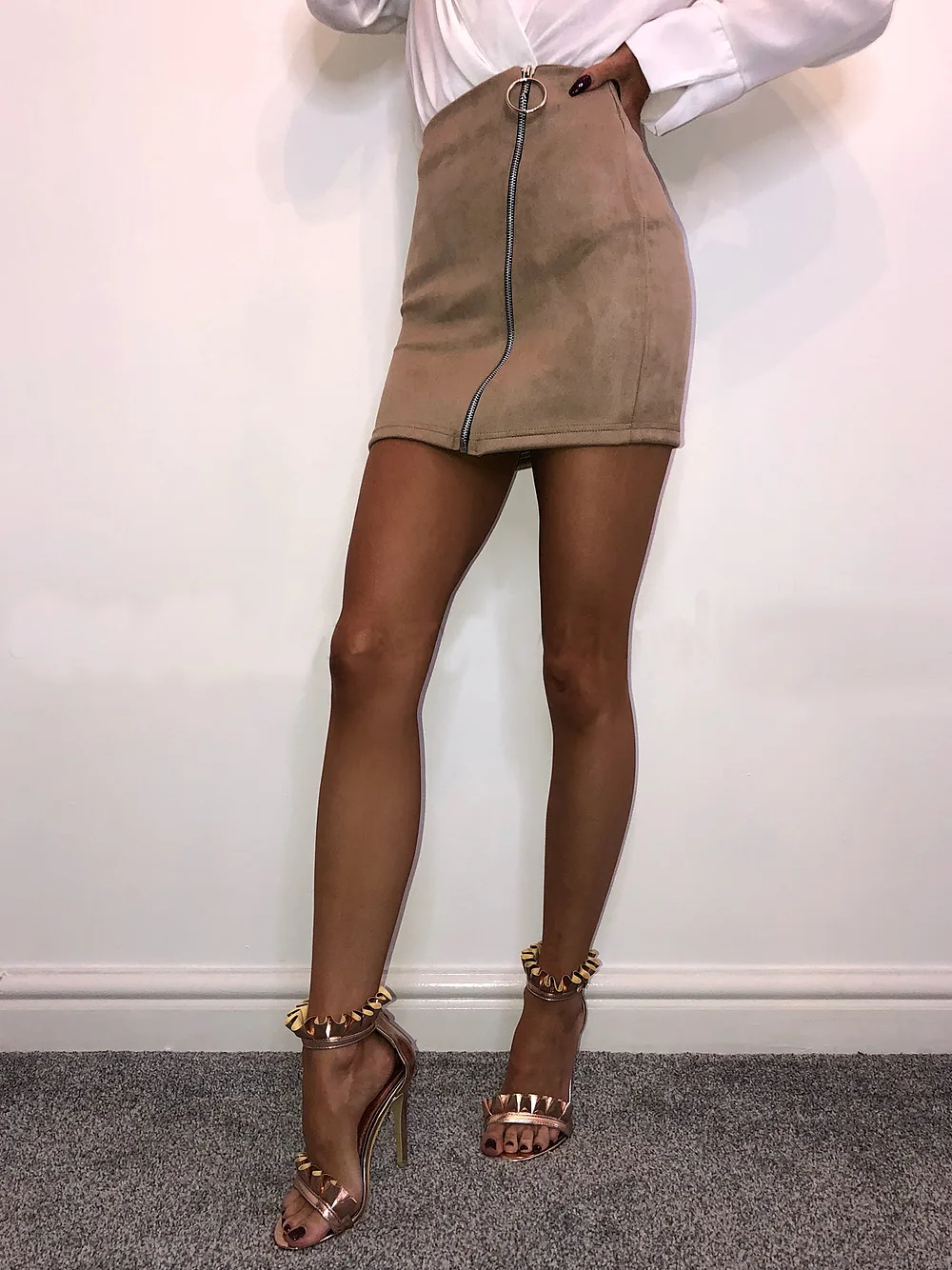 Женские юбки из искусственной замши на молнии вечерние Клубные сексуальные