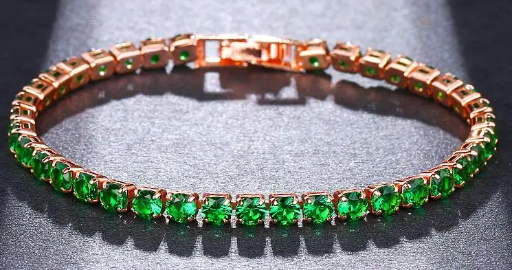 rose gold green Бренд Emmaya, 7 цветов, модный роскошный хрустальный Теннисный браслет, циркониевые бусины, браслет, браслеты, цепочки, браслеты для женщин - Окраска металла: rose gold green