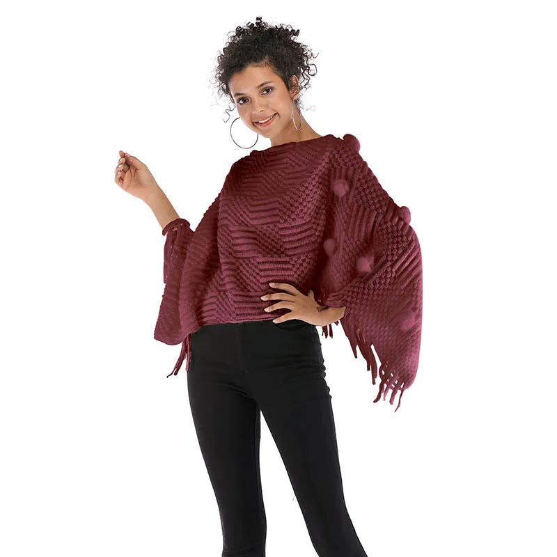 Autumn V-Neck Pullovers Casaco Feminino Loose White Spring Black Patchwork Tassel Sweater Women Red Casual Basic Cloak Jumper | Женская