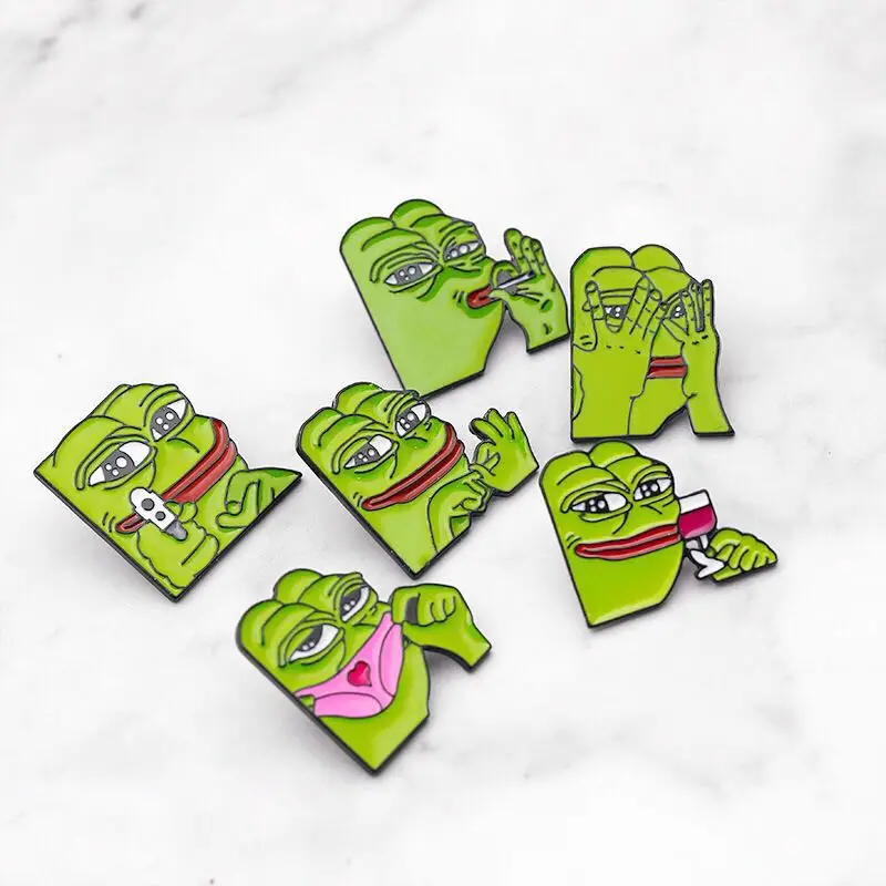 Pepe the frog Brooch sad weird expression Enamel pin feeling bad man Good man lapel badge popular Culture frog Brooches jewelry