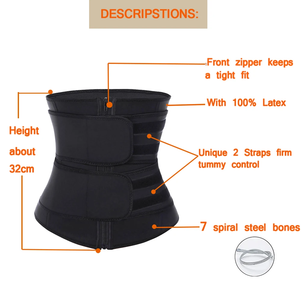 

Double Belt 100% Latex Waist Trainer Body Shapers Fitness Waist Trainer Zipper Shapewear Slimming Belt Fajas Colombianas