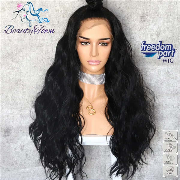 # 1B BeautyTown черный цвет 13x6 большая кружевная свободная часть Futura термостойкие не запутывающиеся волосы ежедневный макияж слой синтетический кружевной передний парик - Цвет: # 1B