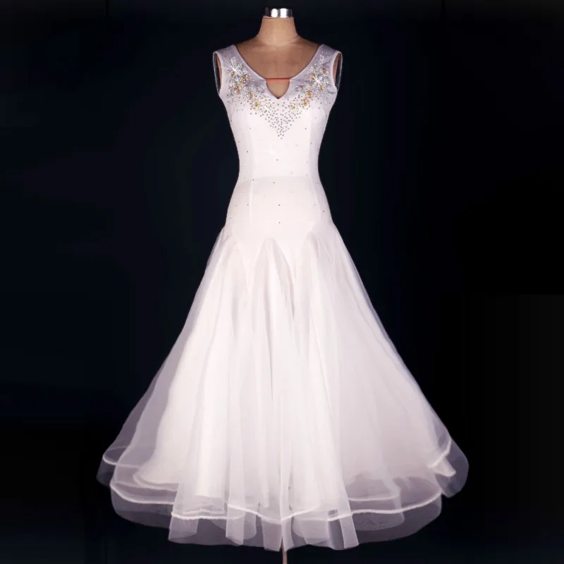 

New Arrival Professional Adult Ballroom Dress White Fashion Sexy Backless Big Hemline Ballroom Dress High Grade Ballroom Dress