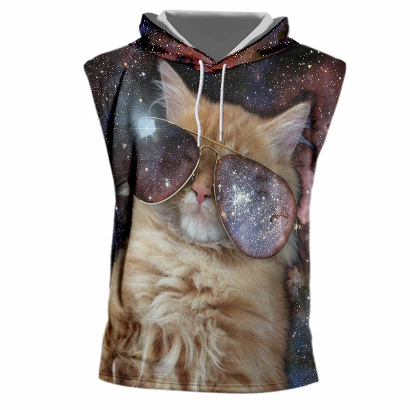 OGKB летний топ на бретелях с капюшоном для женщин/мужчин Забавный принт Alien Cat 3D