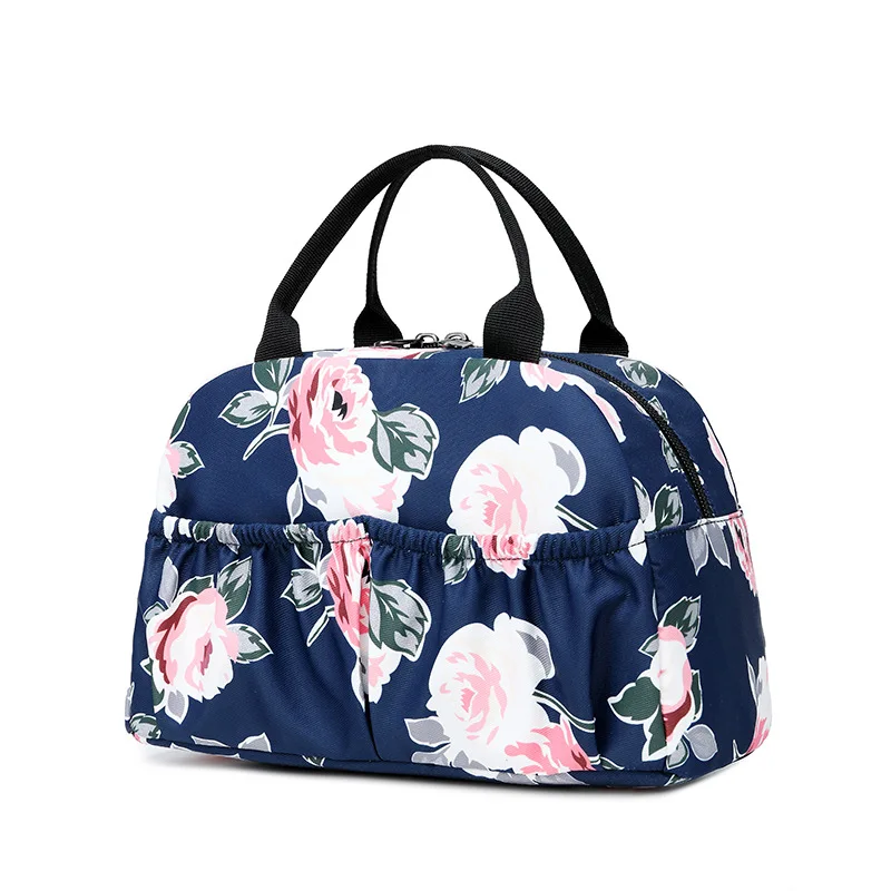 Fashion Flower Printing Food Bag Waterproof Fabric Female Portable Handbag Lunch Box for Women | Багаж и сумки