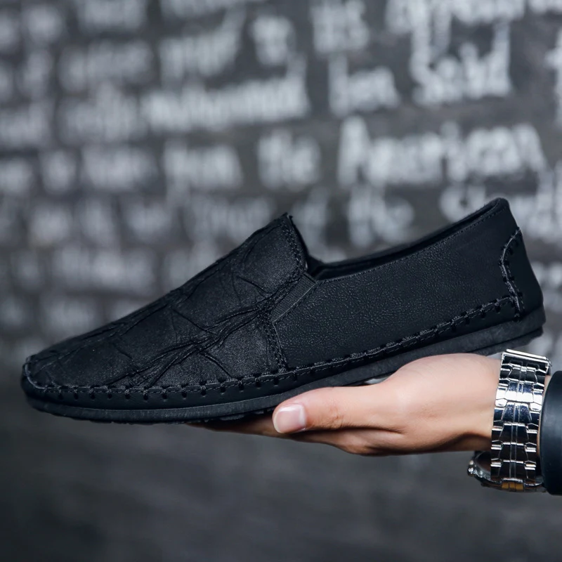 2019 New Men Lazy Leather Single Shoes Male Spring Black Peas Trend Breathable Driving Casual | Обувь
