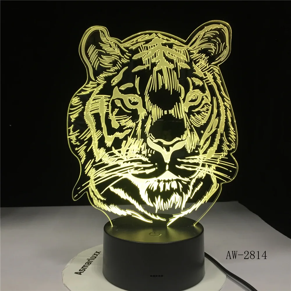 Детский новый голов тигра мультяшный 3D светодиодный RGB Ночной светильник 7 цветов