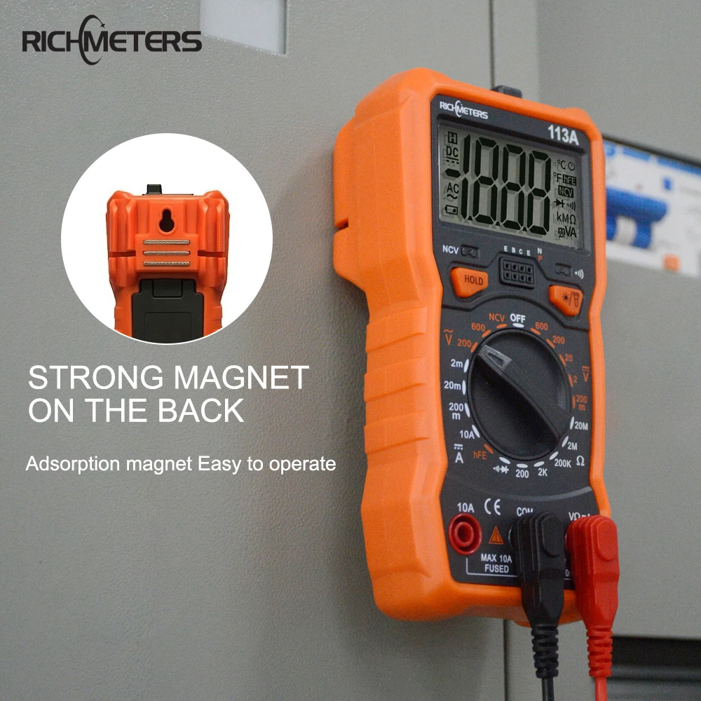 RICHMETERS NCV Цифровой мультиметр 2000 отсчетов HFE AC/DC измеритель напряжения вспышка светильник задний светильник большой экран RM113A мультиметры