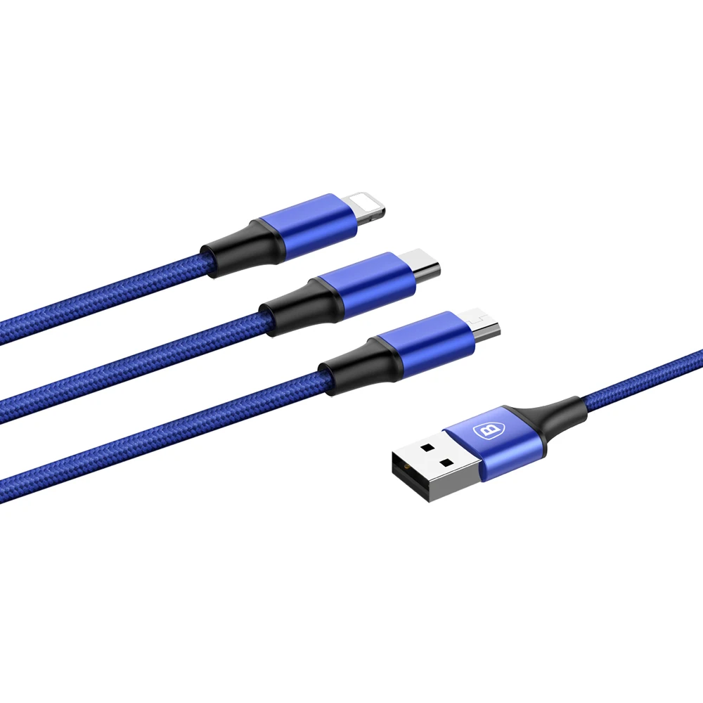 3A Быстрая зарядка кабель 3 в 1 Micro USB/8 Pin/Тип C передачи данных для iPhone android Зарядное