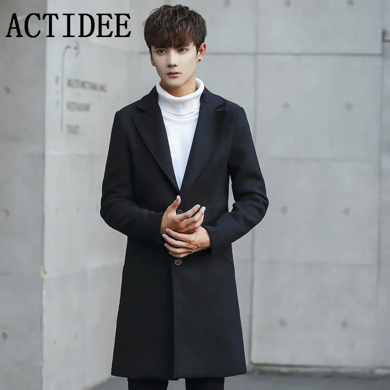 Новинка 2018 Мужская тонкая ветровка длинное шерстяное пальто в Корейском стиле