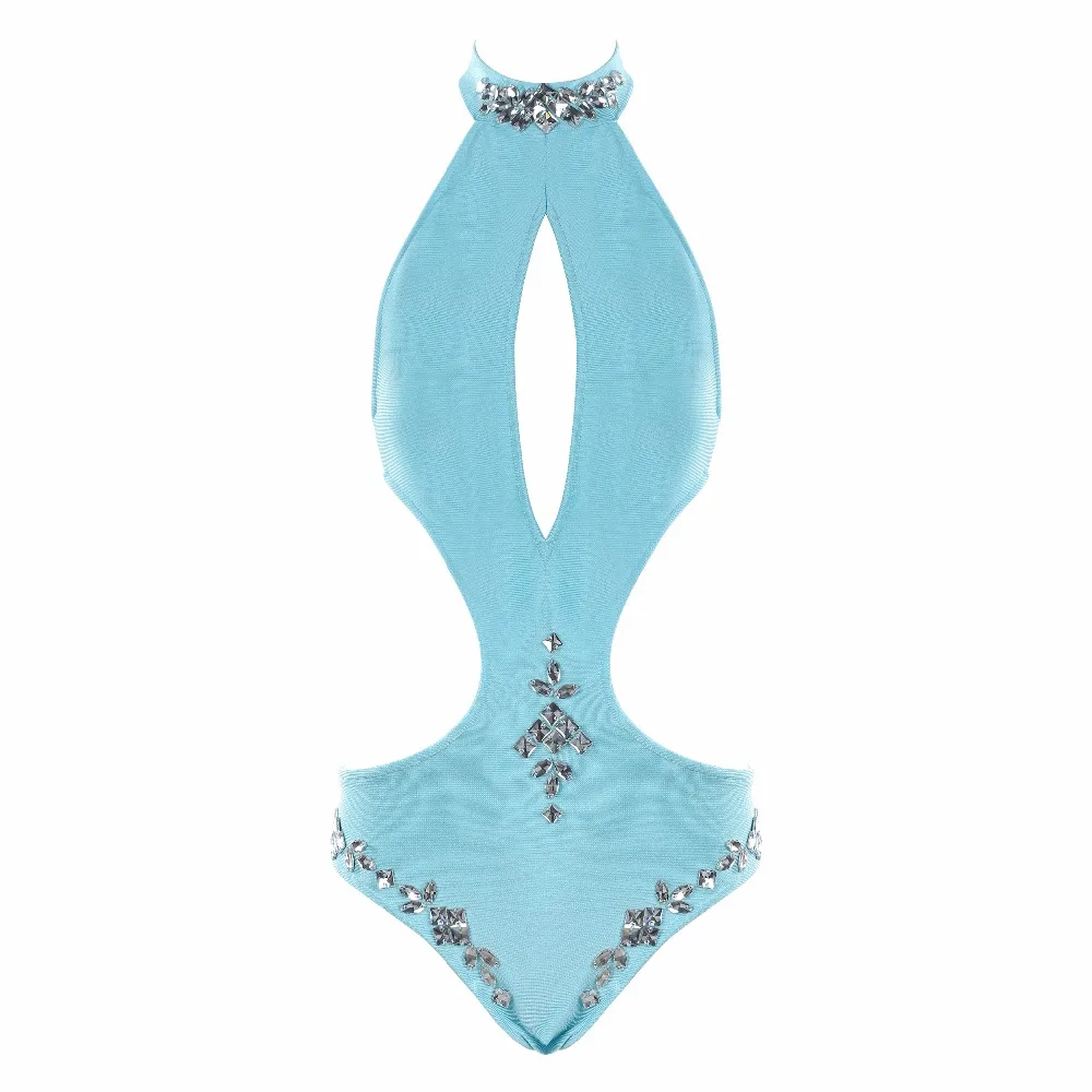 3 Colors Ladies Sexy Beading Black Blue Bandage Bodysuit Beach One Piece Rayon Bodycon | Женская одежда