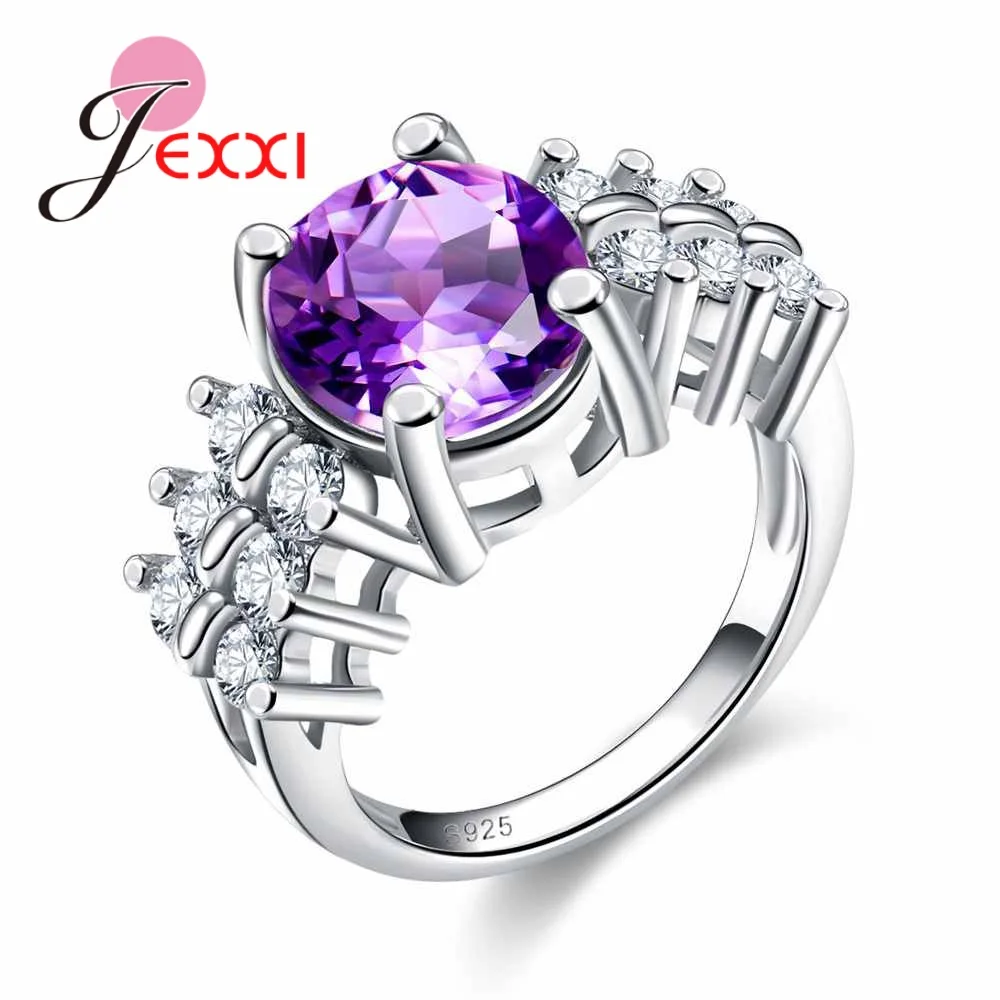 Simple Women Purple Austrian Crystal Bridal Wedding Rings 925 Sterling Silver Jewelry Cubic Zircon Ringen For Mujer Gift | Украшения и