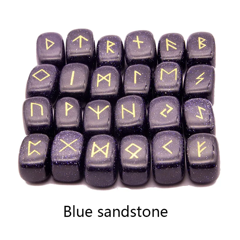 Blue sandstone 25 шт. натуральный камень, с резьбой руны викингов амулет набор рейки руник алфавитов Исцеление Кристаллы кварц гадание камни ювелирные изделия - Окраска металла: Blue sandstone