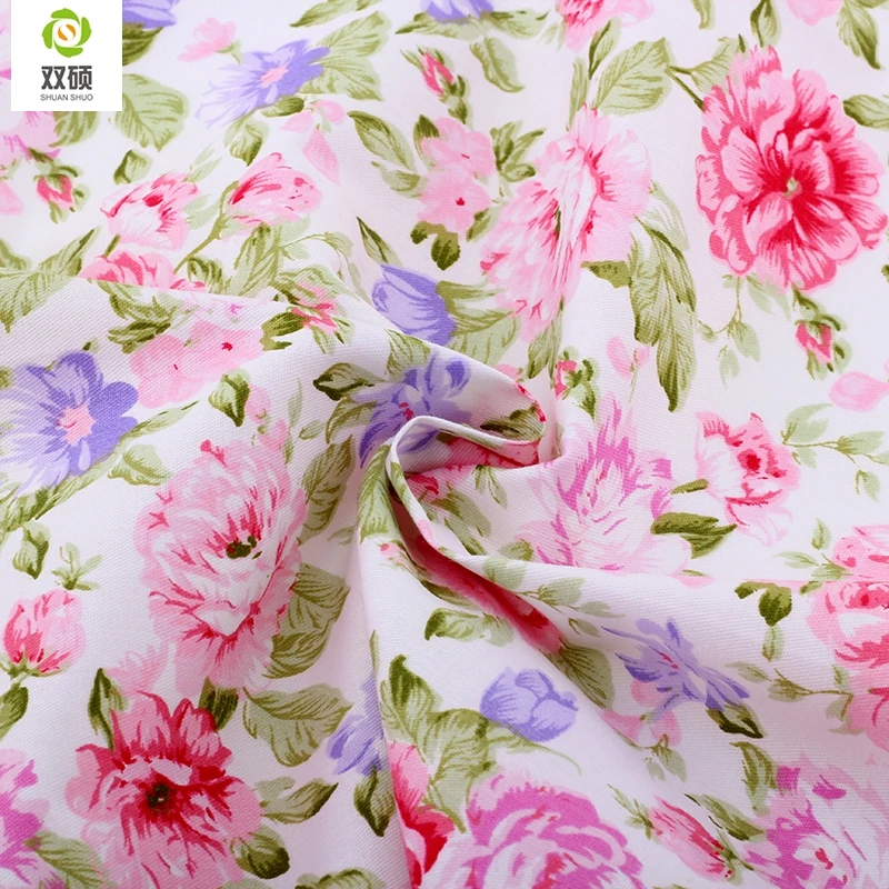 Хлопчатобумажная ткань из Твила розового цвета Лоскутная Ткань ручной работы