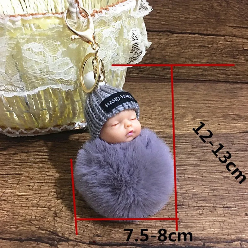 Модный брелок для ключей со спящей куклой Женский пушистый помпон с помпоном -