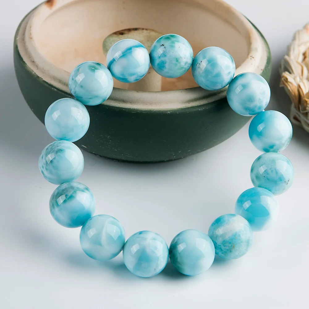 15 мм натуральный синий Larimar Драгоценные Камни Круглые бусины браслет Wate узор
