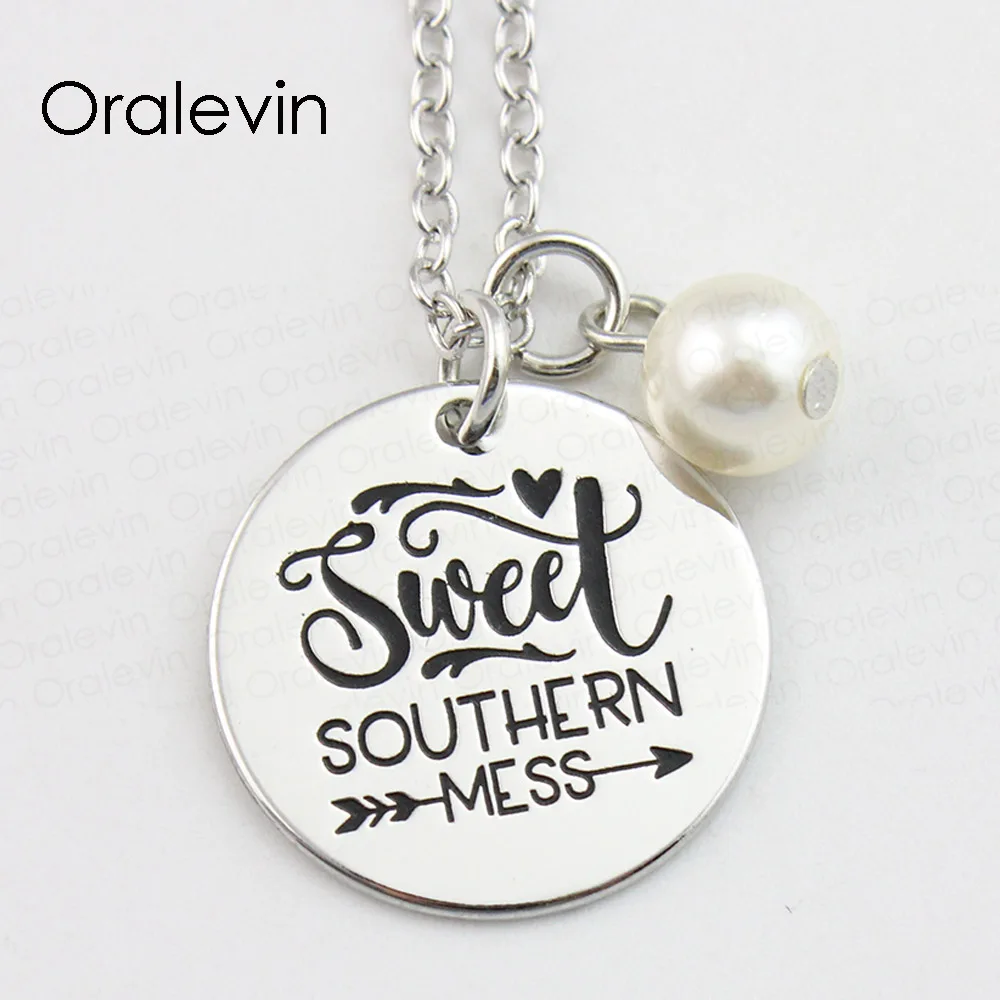 

Ожерелье с подвеской SWEET SOUTHERN MESS, с ручной гравировкой, подарочные украшения, 10 шт./лот, # LN807