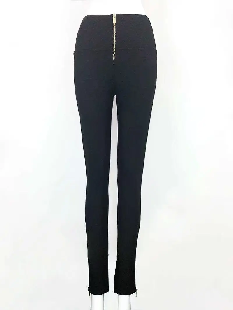 Высококачественные женские сексуальные черные облегающие брюки на молнии