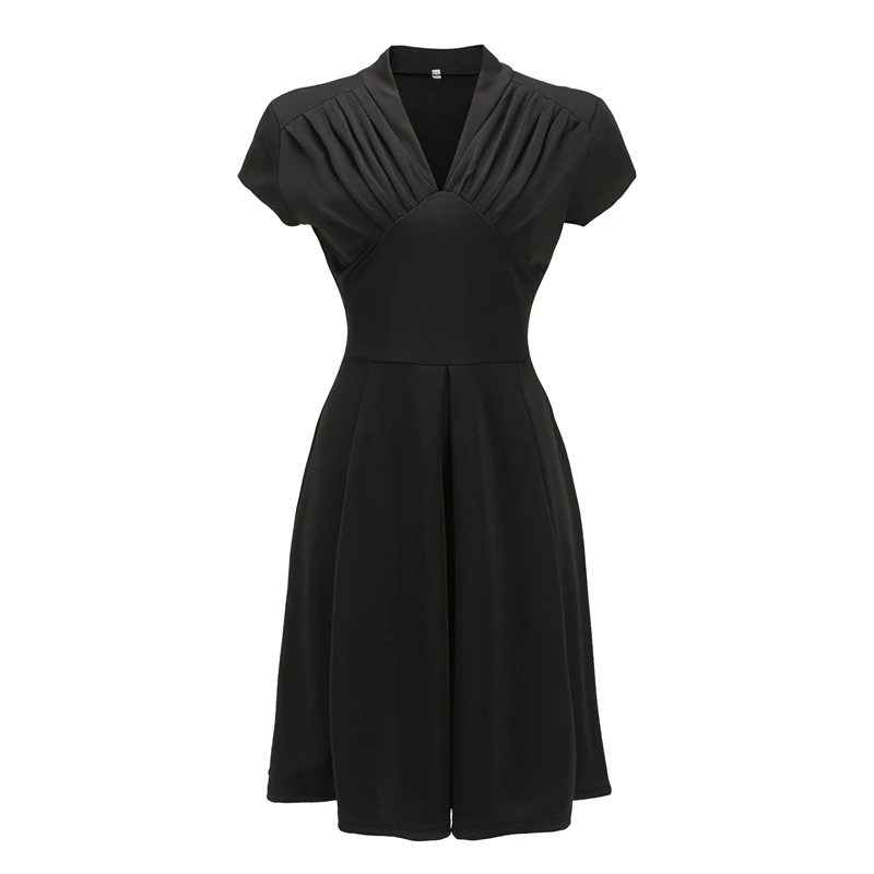 С v-образным вырезом плиссированное платье с высокой талией платье-стретч 2019