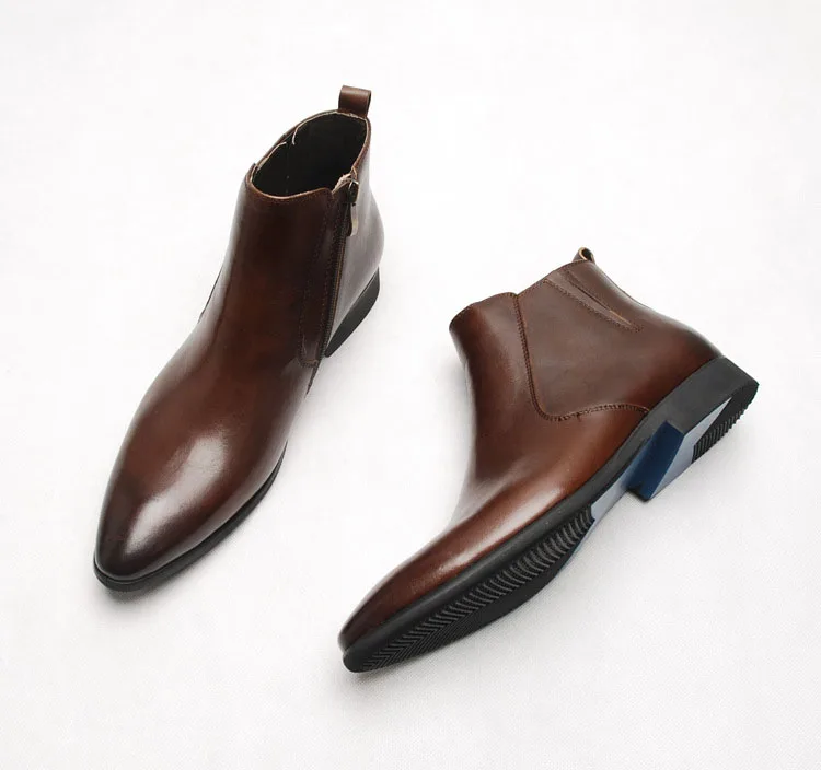 QYFCIOUFU Fashionable Genuine Leather Chelsea Boots For Men Pointed Toe Zipper Flat Handmade Italian Brand Mens Dress Boots