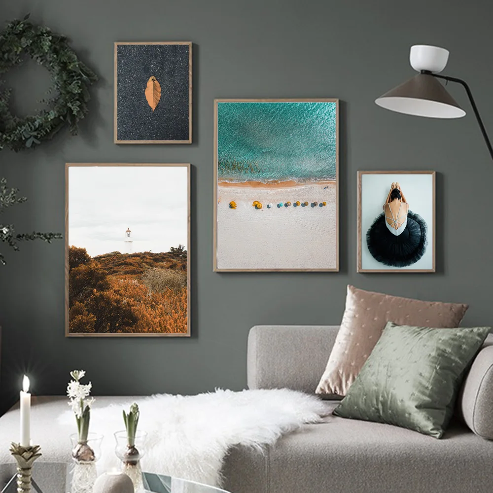 Плакаты и принты в скандинавском стиле с мотивами морского пляжа Листьев