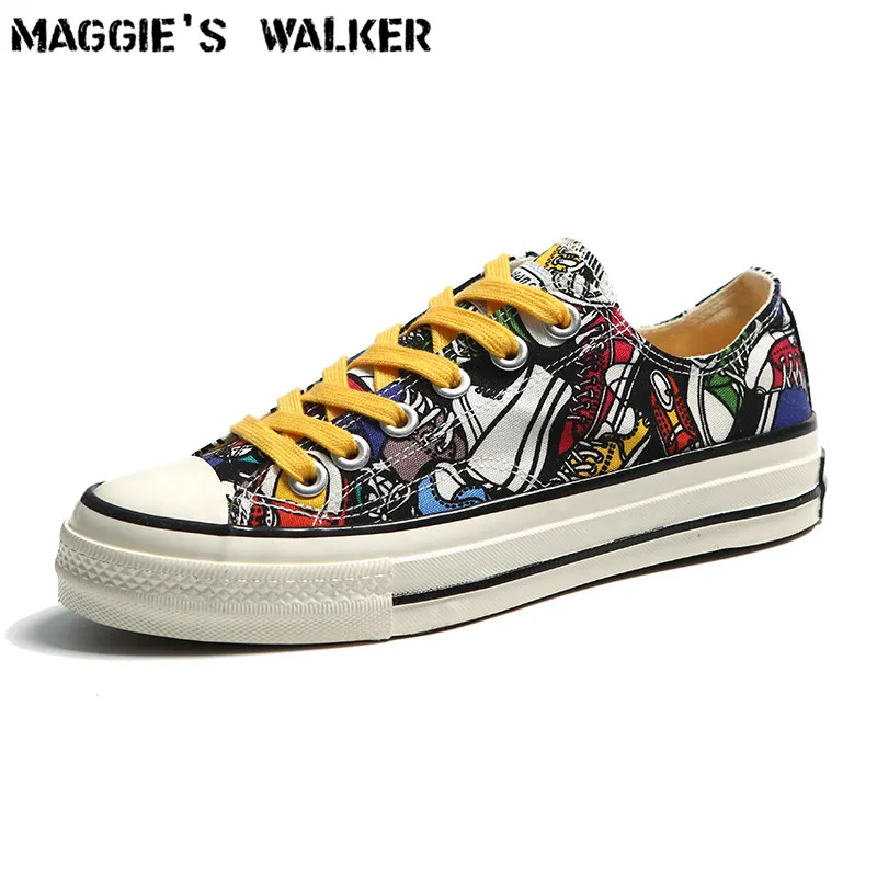 

Maggie's Walker Women Canvas Shoes Teenagers Graffiti Casual Shoes Lacing Platform Canvas Walking Shoes Size 35~39 Low and High