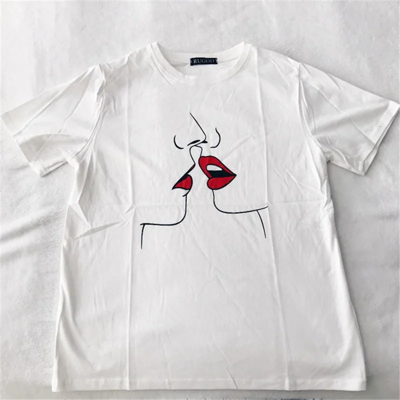 RUGOD Белая футболка для женщин Сладкий поцелуй Повседневное О образный вырез