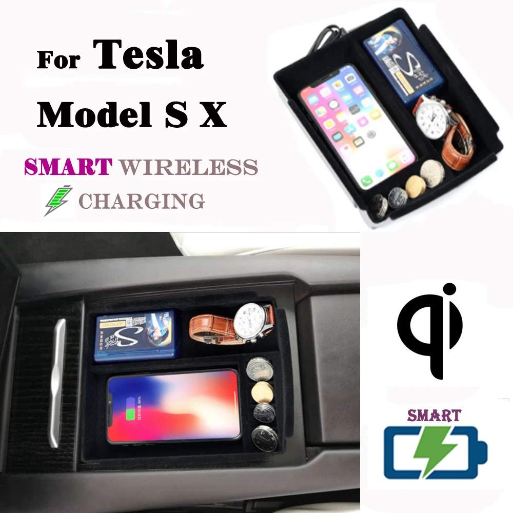 Для Tesla Model S X QI Беспроводное зарядное устройство скрытое умное держатель для