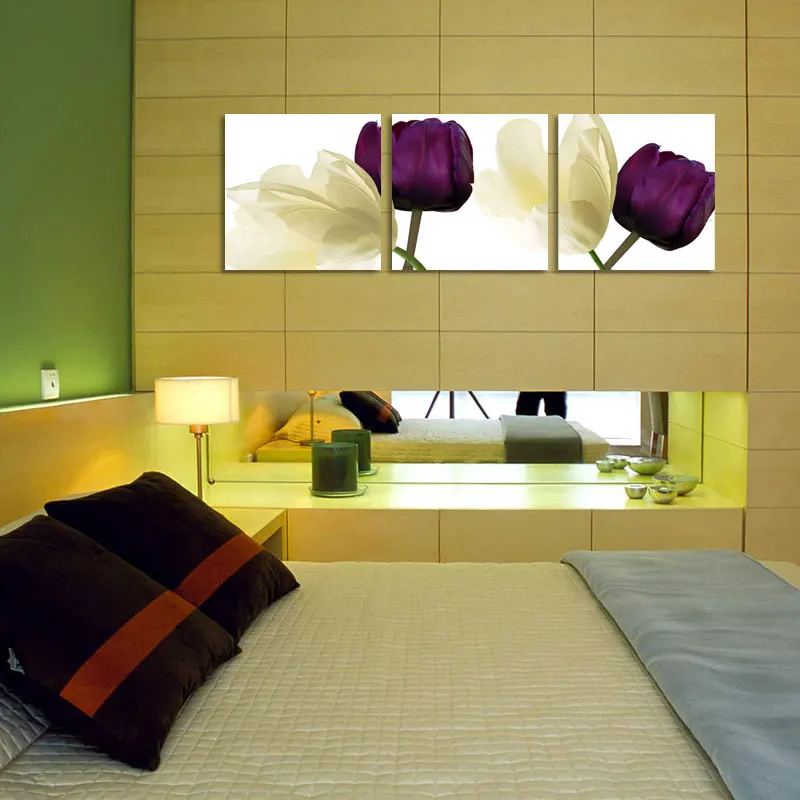 Tulip Flowers Art frameless print canvas 3 pcs Unframed Contemporary and Contracted Living Room Adornment Wall Painting | Дом и сад