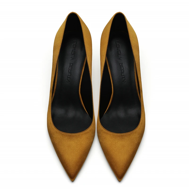 10cm Heel Height Новые женские брендовые туфли-лодочки с острым носком на тонком каблуке; офисные женские шелковые туфли; женские весенние туфли-лодочки для работы; большие размеры 34-40; F0041 - Цвет: 10cm Heel Height