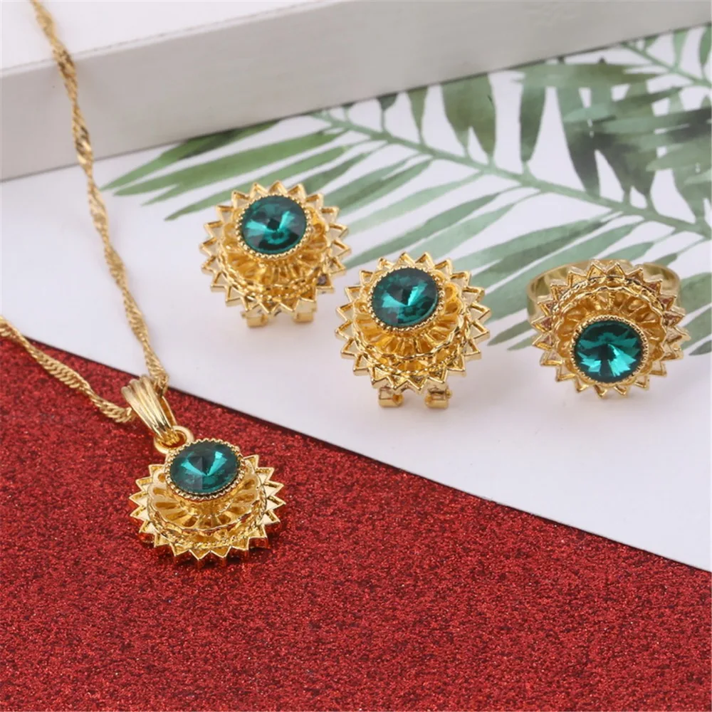 Комплект ювелирных изделий из эфиопского золота ожерелье с кристаллами серьги