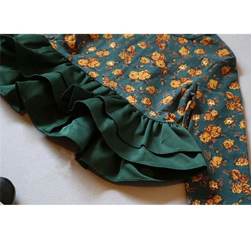 Осень новых детей новорожденных девочек с длинным рукавом футболки Зеленый