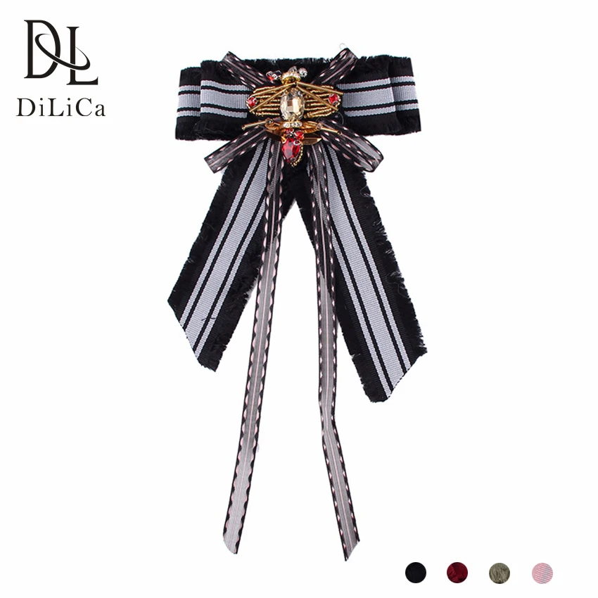 

DiLiCa Fashion Bowknot Brooches pins for Women Long Tassel Statement Brooch Pin Clip Up Costume Jewelry Broche