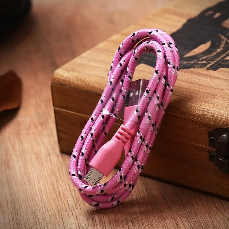 Pink 8 цветов плетеный провод Micro USB кабель 1 м 3 фута нейлоновый кабель для синхронизации зарядного устройства для сотовых телефонов xiaomi redmi note 3 s - Цвет: Pink