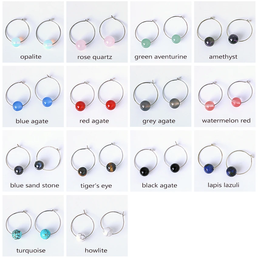 LWONG 14 Colors Natural Stone Hoop Earrings for Women Fashion Beaded 2CM Small Earring Hoops Simple Minimalist Ohrringe | Украшения и