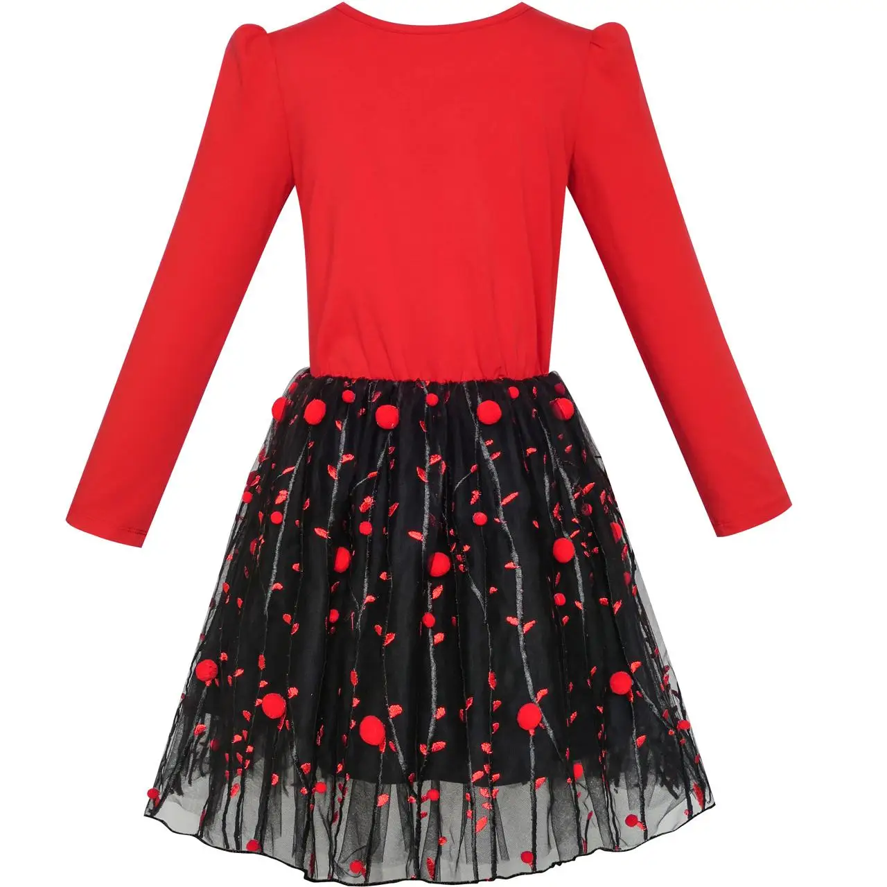 Sunny Fashion платья для девочек платье Длинный рукав Хлопок красный Цветок рождество