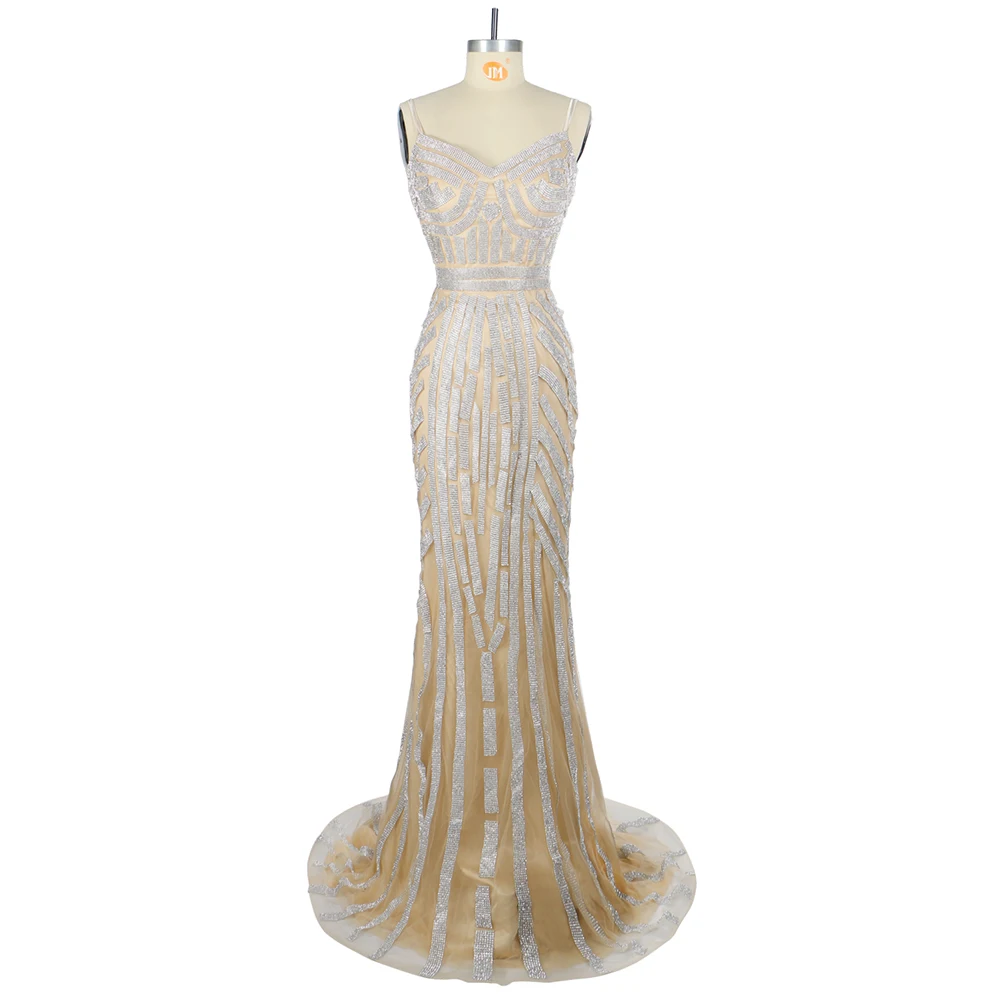 2018 Robe De Soiree вечернее платье с бриллиантами телесный цвет тюль шампанского Золото