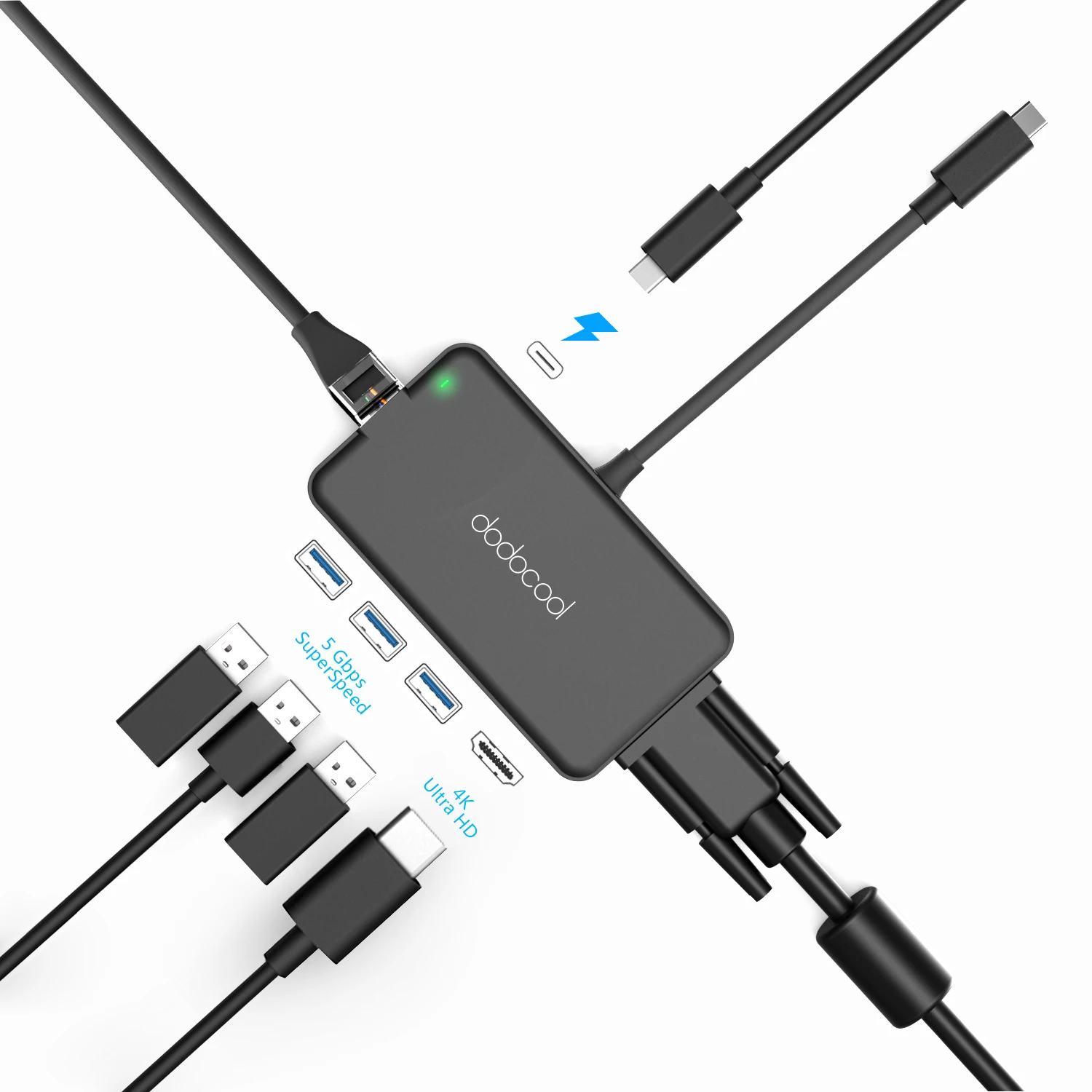 Usb концентратор dodocool 7 в 1 usb C для HD VGA RJ45 USB 3 0 Type PD адаптер зарядки конвертер MacBook Pro