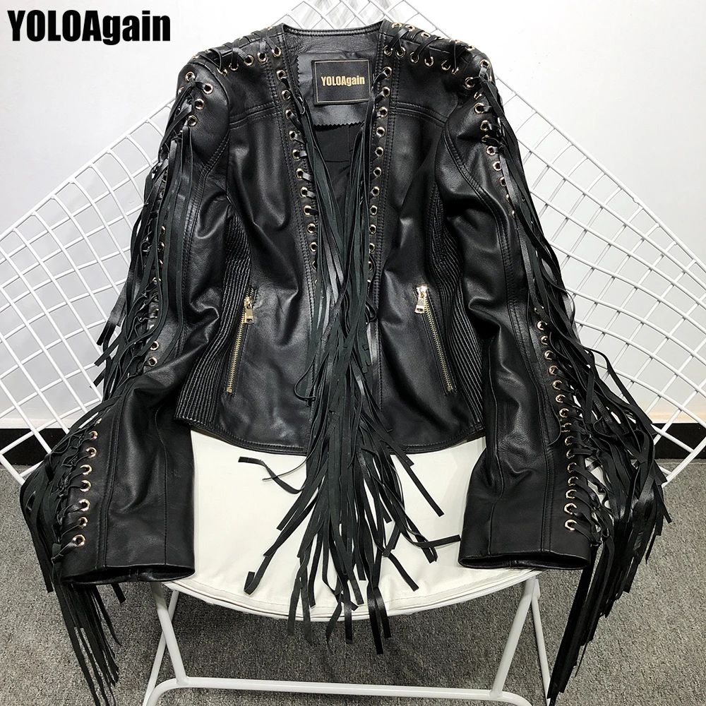 Женская куртка из натуральной кожи YOLOAgain кожаная с v образным вырезом и