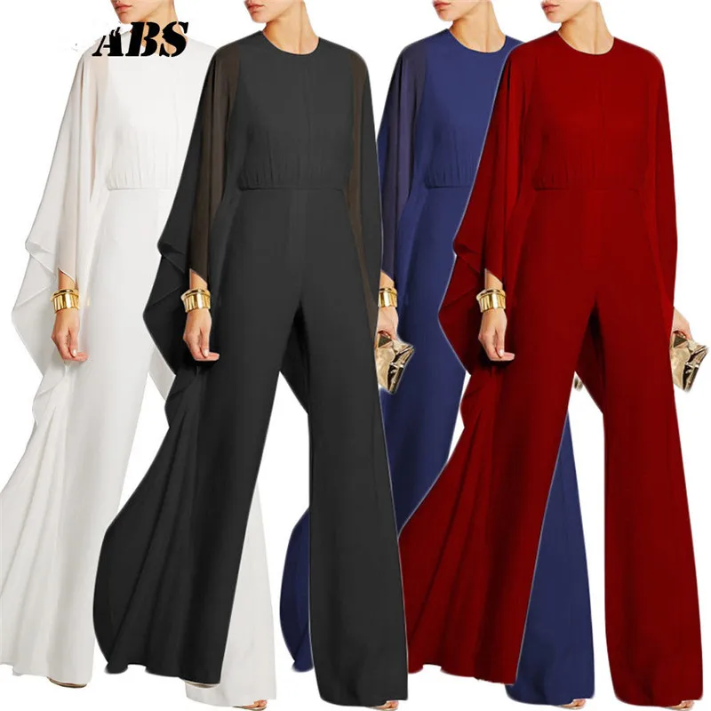 

New Womens Loose Chiffon Jumpsuit Fashion Ladies Clubwear Playsuit Party Jumpsuit Long Sleeve Casual Autumn Romper Long Trousers