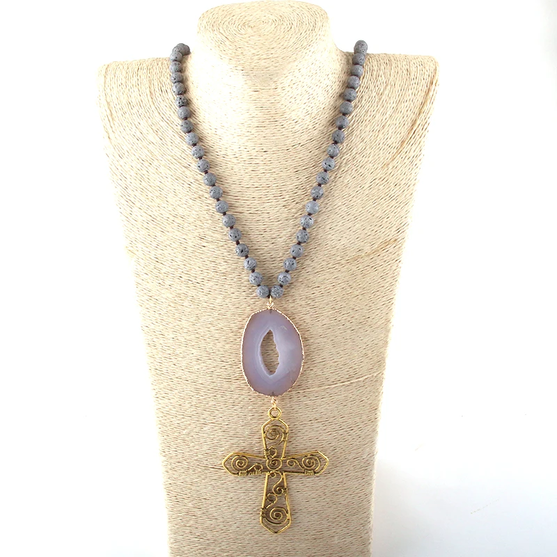 Модные богемные ювелирные изделия лавовый камень длинное узелковое большое