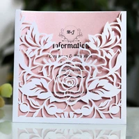 1pcs elegant lace pocket wedding invitations card square laser cut rose flower customize greeting card event party supplies