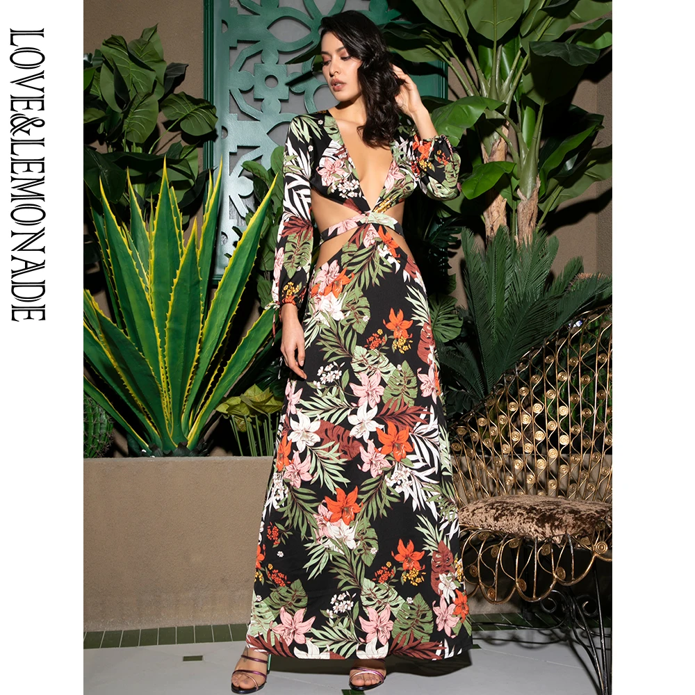 Женское платье макси LOVE &amp LEMONADE пляжное с глубоким v-образным вырезом открытой