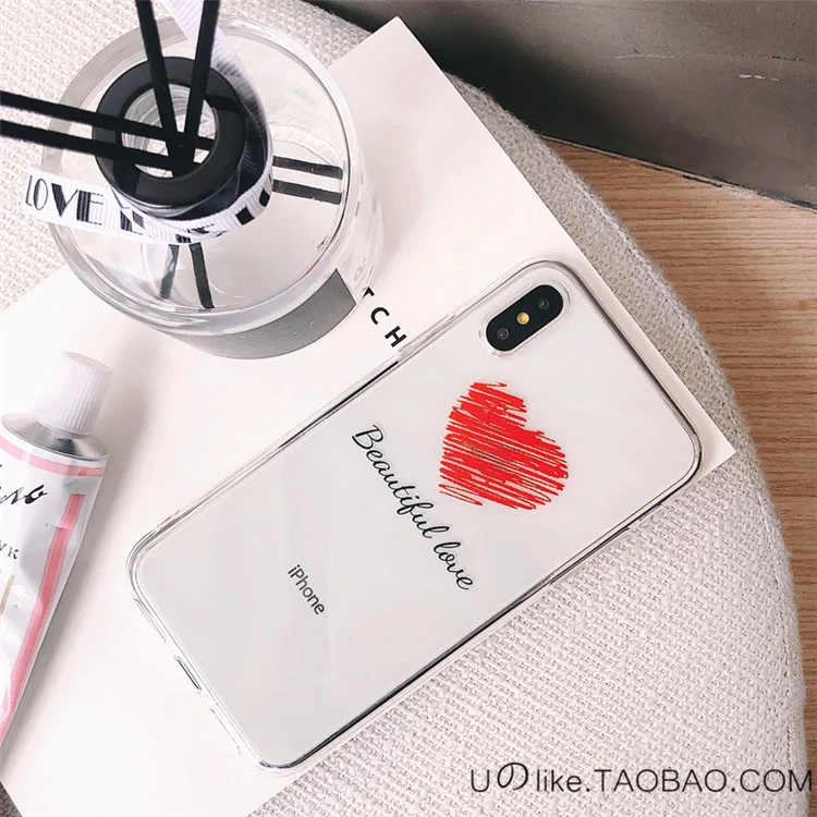 Cute Originality Graffiti Heart silicone Transparent phone case For iphone XR X XS Max 6 6S 7 8Plus Simple fashion cover cases |