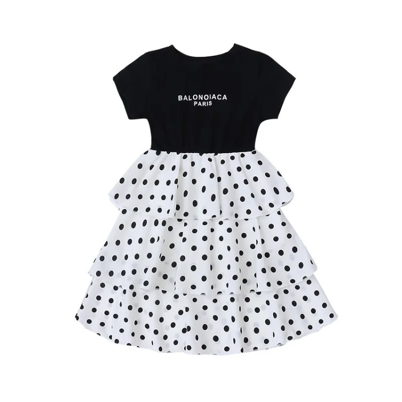 

Kids Girls Beach Dress Summer Teens Girl Fashion Dot Print Cake Children Clothes Chiffon Elegant Princess Party Holiday Dresses
