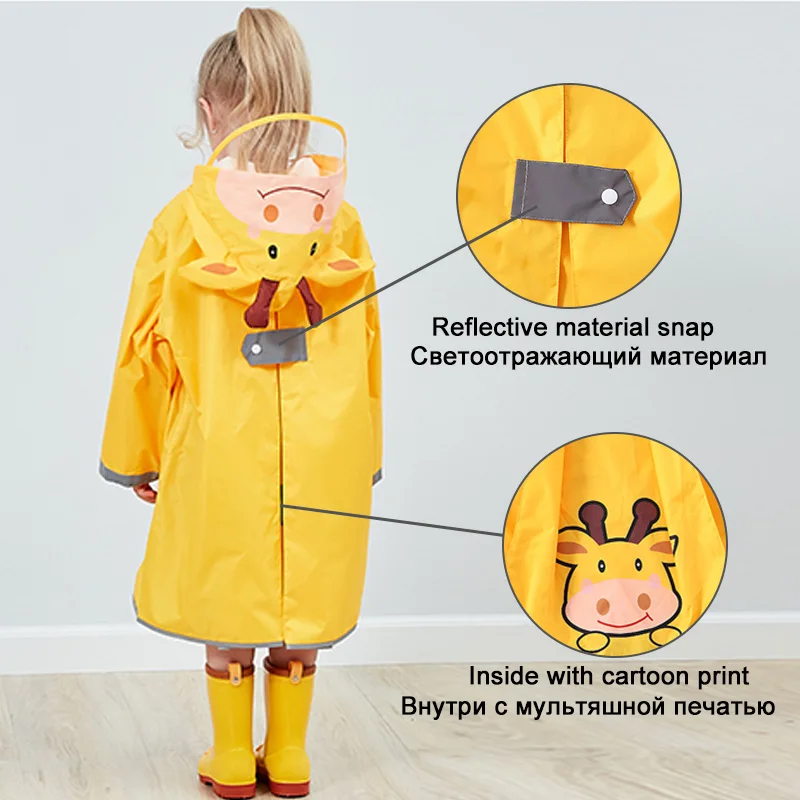 Непромокаемый детский дождевик из нейлона с капюшоном и рисунком животных