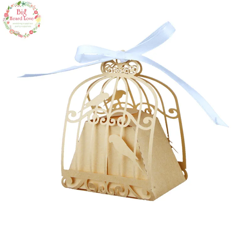 golden 50 шт. птичья клетка, Свадебная коробка, коробка для конфет в виде влюбленных птиц, свадебные сувениры и подарки, украшение для детского душа, Подарочная коробка для свадьбы, вечерние - Цвет: golden