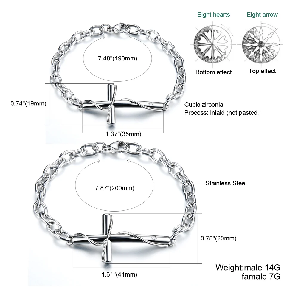 

Titanium steel couple bracelet does not fade Retro cross classic bracelet Korean version of Valentine's gift 3-GS776