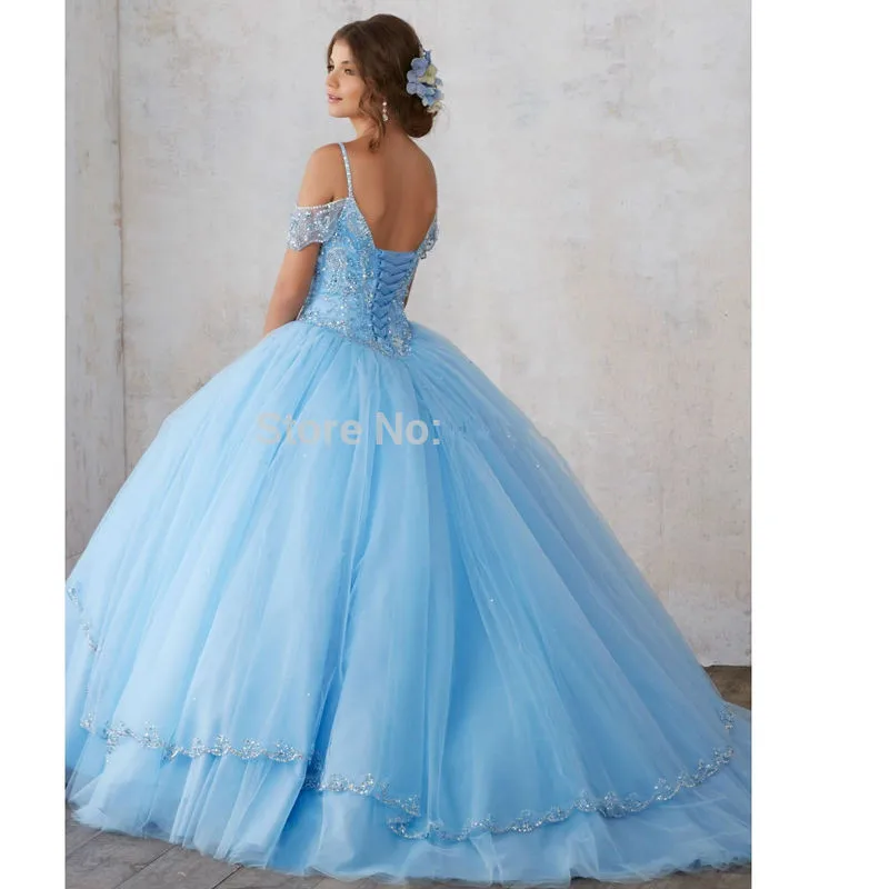 Недорогие синие пышные бальные платья Quinceanera бальное платье с открытыми плечами
