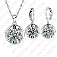 fast shipping fashion new 925 sterling silver ball clear cubic zirconia necklace earring chain jewelry sets for girl